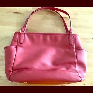 Leather pink Coach diaper bag